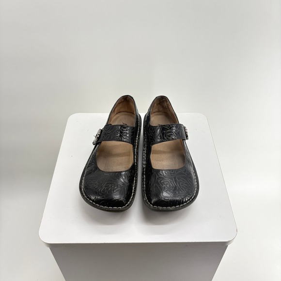Alegria Shoes - Alegria Paloma Black Floral Embossed Leather Mary Jane Shoes 38 Comfort Quirky‎